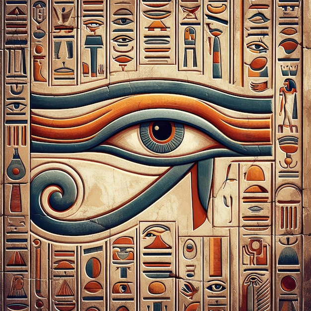 Hieroglyphs from ancient Egypt depicting the Eye of Horus also known as the Eye of Ra