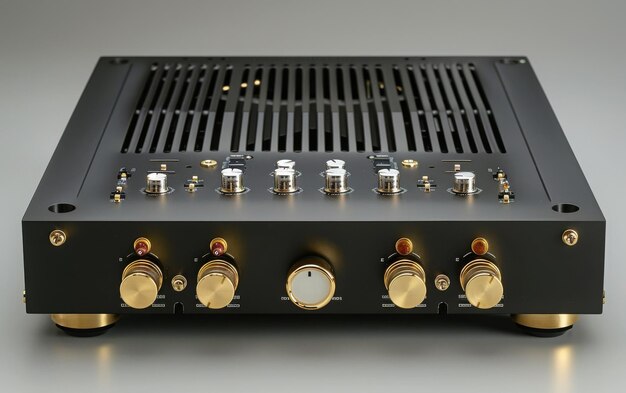 Foto hifi-stereo-versterker met vergulde terminals