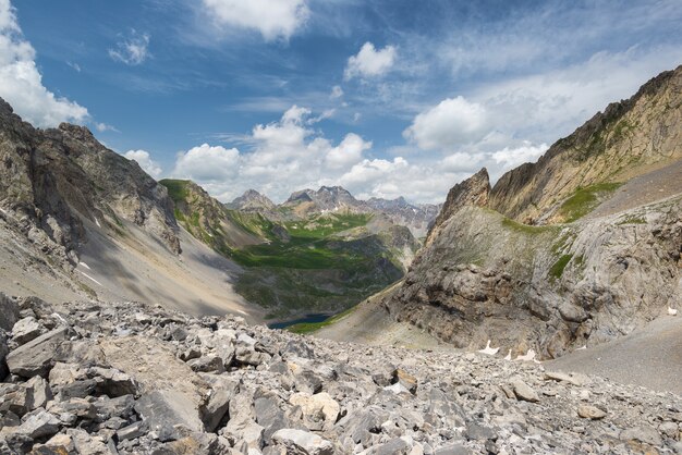 High altitude blue lake in idyllic uncontaminated environment