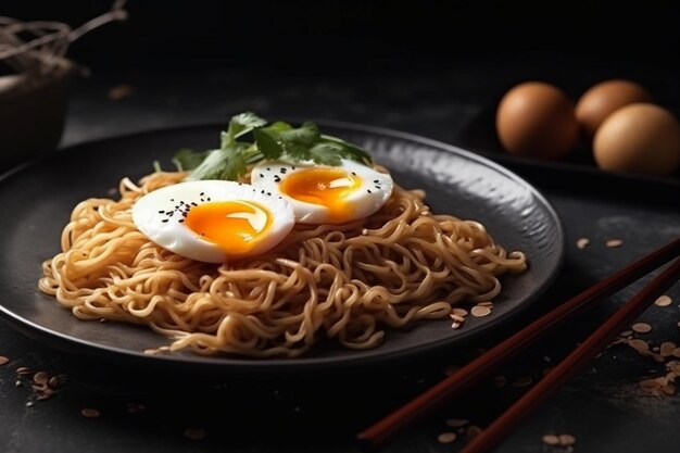 Premium Photo | High angle of asian noodles with eggs