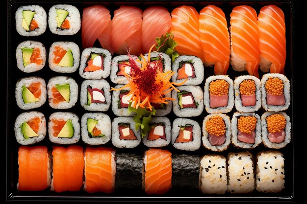 High angle assortment of sushi goodies