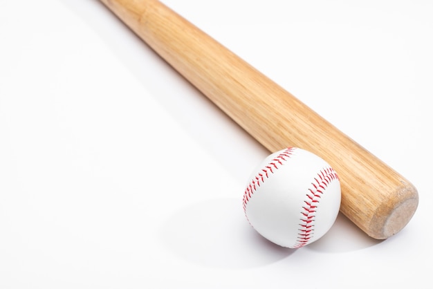 High angle of baseball bat and ball