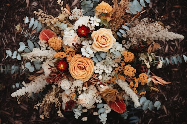 High angle of beautiful flowers bouquet