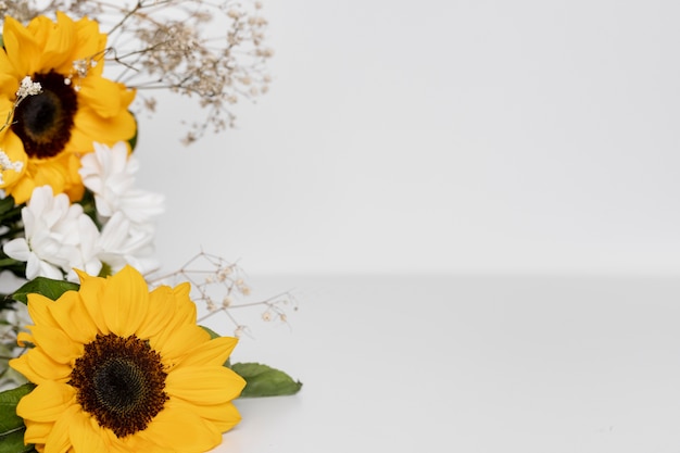 High angle beautiful sunflowers arrangement