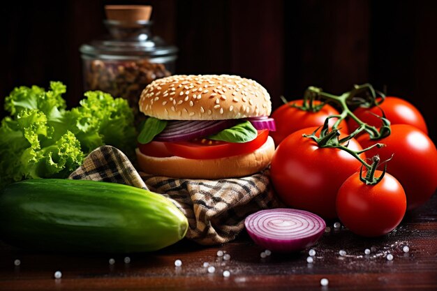 Photo high angle beef burgers with cherry tomatoes