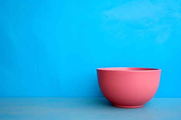 Photo high angle bowl with pink paint on blue background