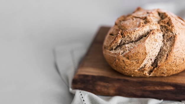 High angle bread on cutting board