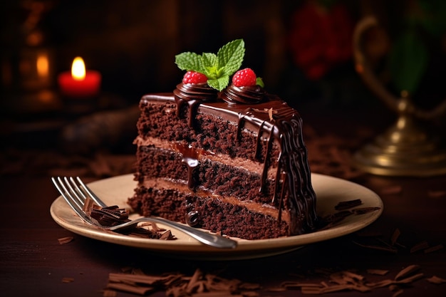 Photo high angle of cake with chocolate topping and cinnamon sticks