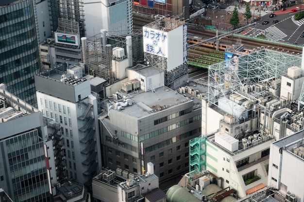 High angle city buildings view