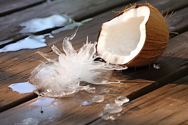 Photo high angle of coconut on burlap with spoon