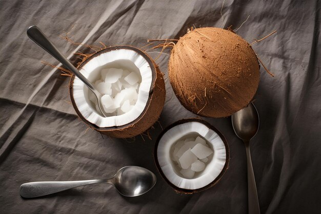 Photo high angle of coconut with copy space