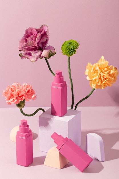 High angle cosmetic products still life