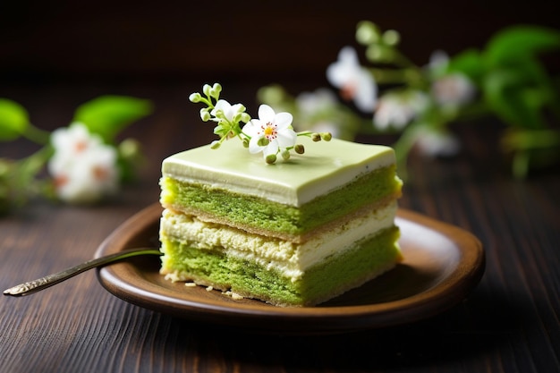 High angle of cup of matcha tea with tray