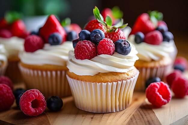 High angle delicious cupcakes on table