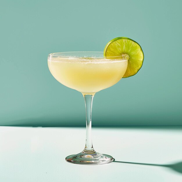 Photo high angle delicious daiquiri with lime white and isolated on light blue background