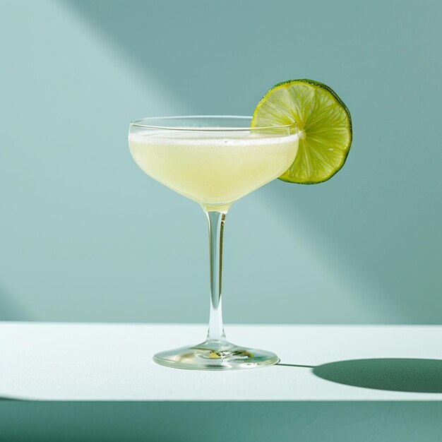 Photo high angle delicious daiquiri with lime white and isolated on light blue background