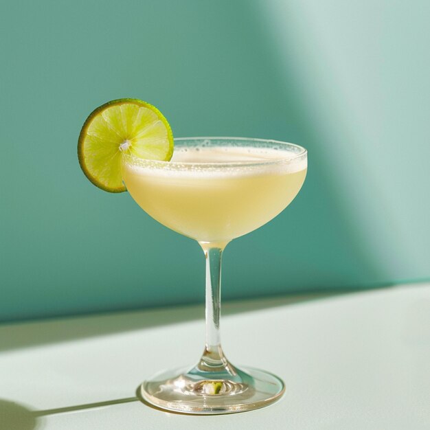 Photo high angle delicious daiquiri with lime white and isolated on light blue background