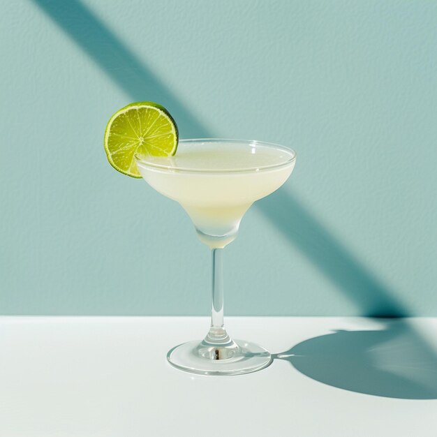 Photo high angle delicious daiquiri with lime white and isolated on light blue background