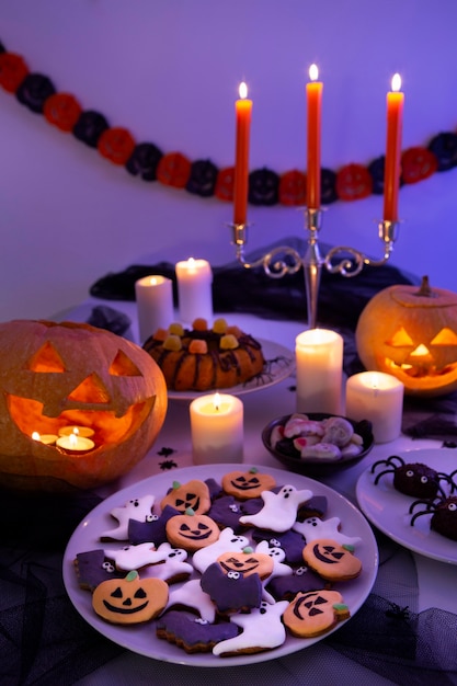 Photo high angle of delicious halloween food concept