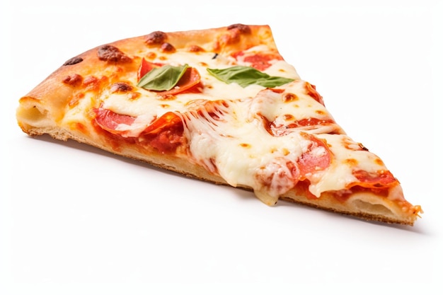 Foto alta angolazione di deliziosa pizza con pomodori e basilico