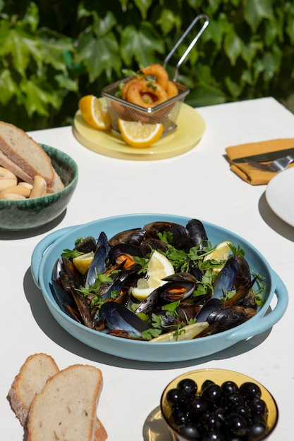 High angle delicious shells on plate