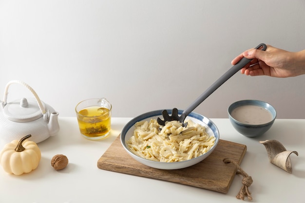 Foto alto angolo di delizioso concetto di spaghetti