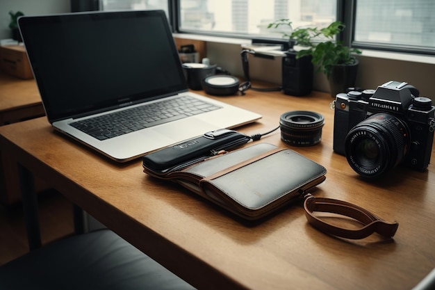 High angle desk with device