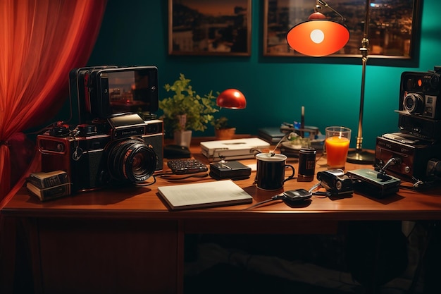 High angle desk with device