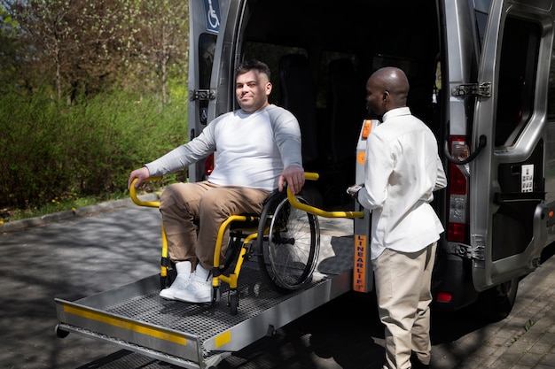 Photo high angle disabled man in wheelchair