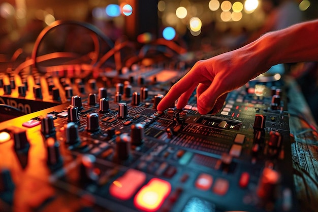 High angle dj electronic devices on table