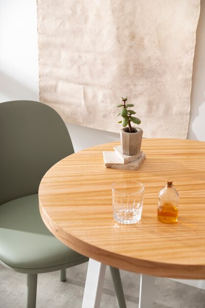 High angle drink on wooden table