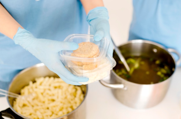 High angle of food being donated