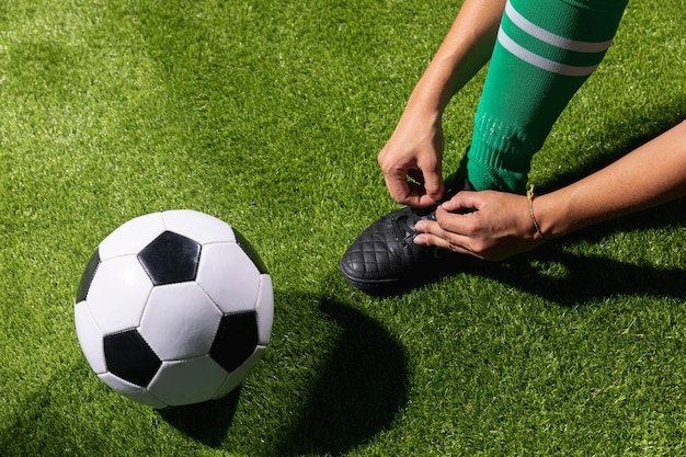 High angle football ready to play with ball