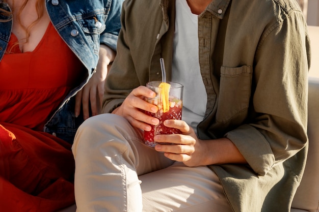 High angle friends with sangria