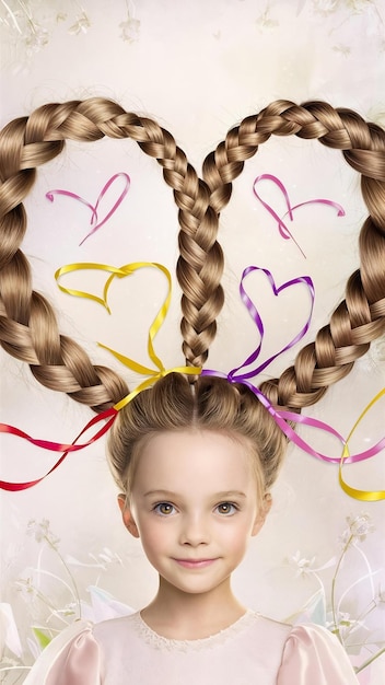  High angle heart shaped braids with ribbons | Premium AI-generated image