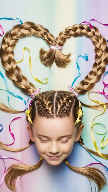  High angle heart shaped braids with ribbons | Premium AI-generated image