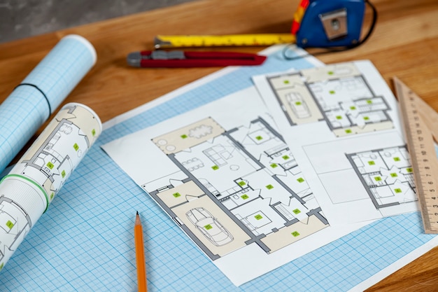 high angle house project on desk