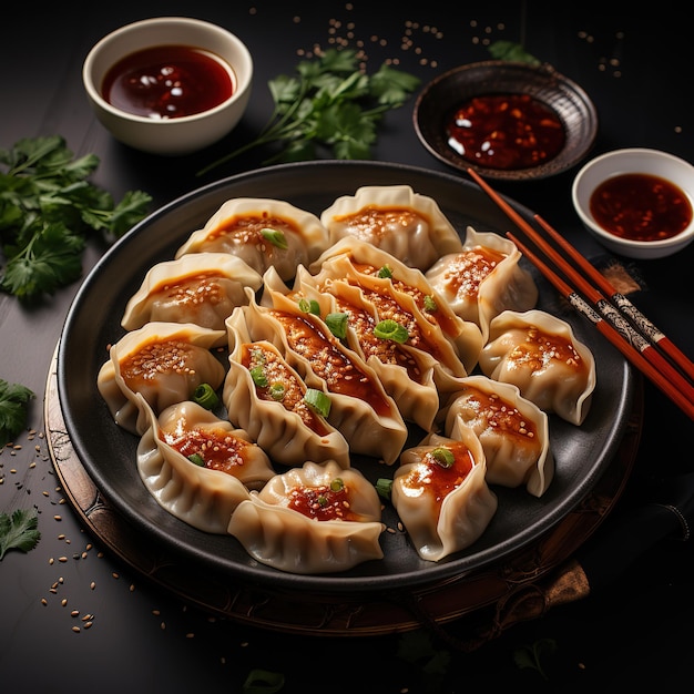 high angle japanese dumplings