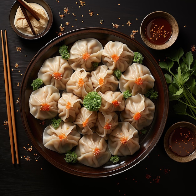 high angle japanese dumplings