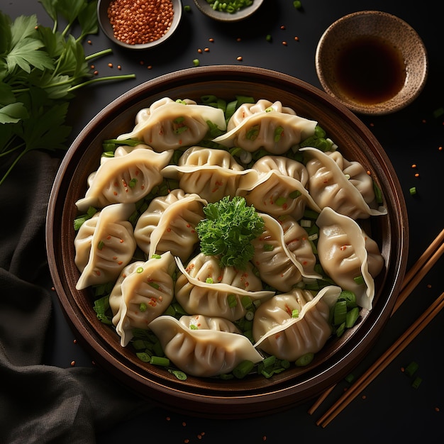 high angle japanese dumplings