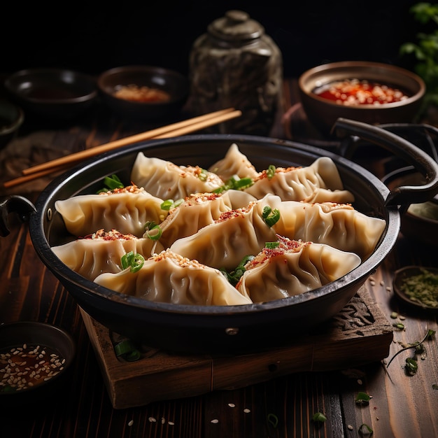 high angle japanese dumplings