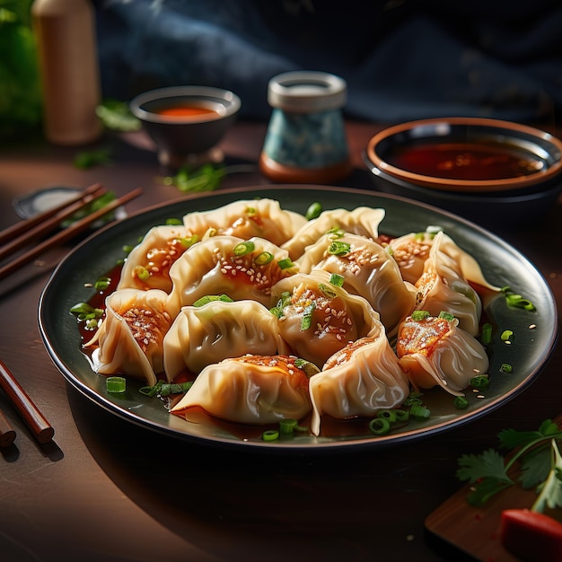 high angle japanese dumplings