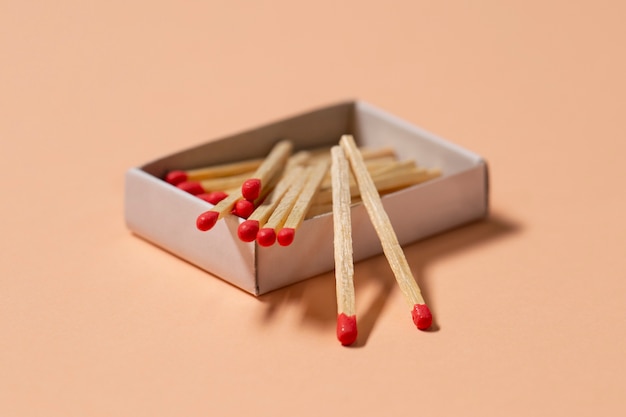 High angle match box still life