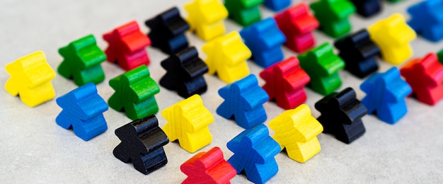 high angle meeple board game pieces