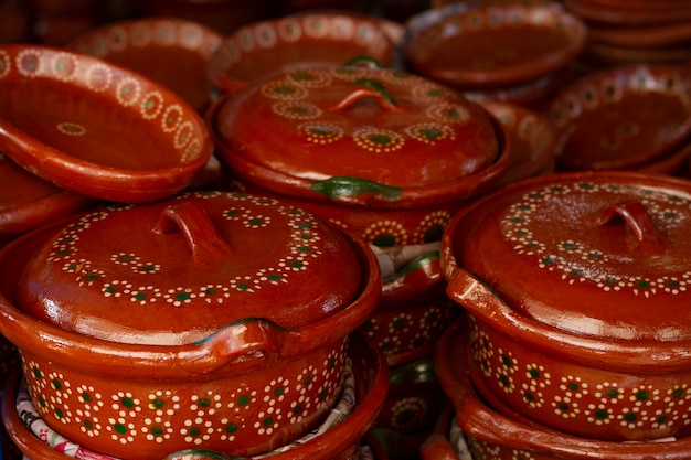 High angle mexican culture with pots