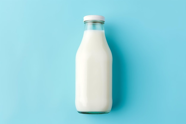 Foto angolo alto della bottiglia di latte con spazio di copia