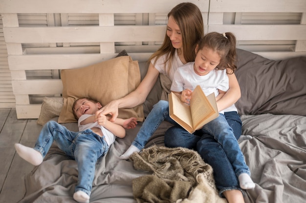 High angle mother with childrens