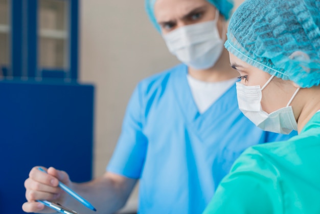 High angle nurses with mask