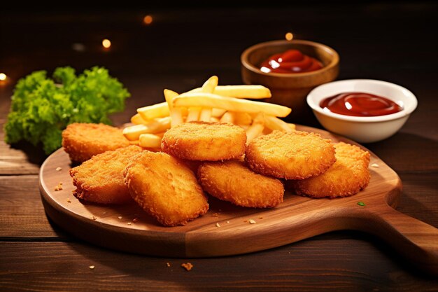 Photo high angle people eating chicken nuggets out of takeout packaging