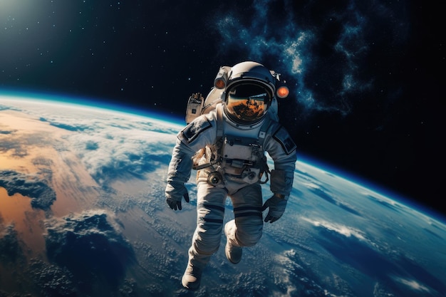 high angle photo of an astronaut in space with the earth ai generated